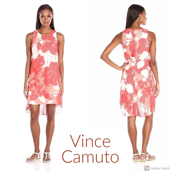 Vince Camuto Floral Shift Dress Size 10 Coral High Low Sleeveless NWT - Picture 2 of 8